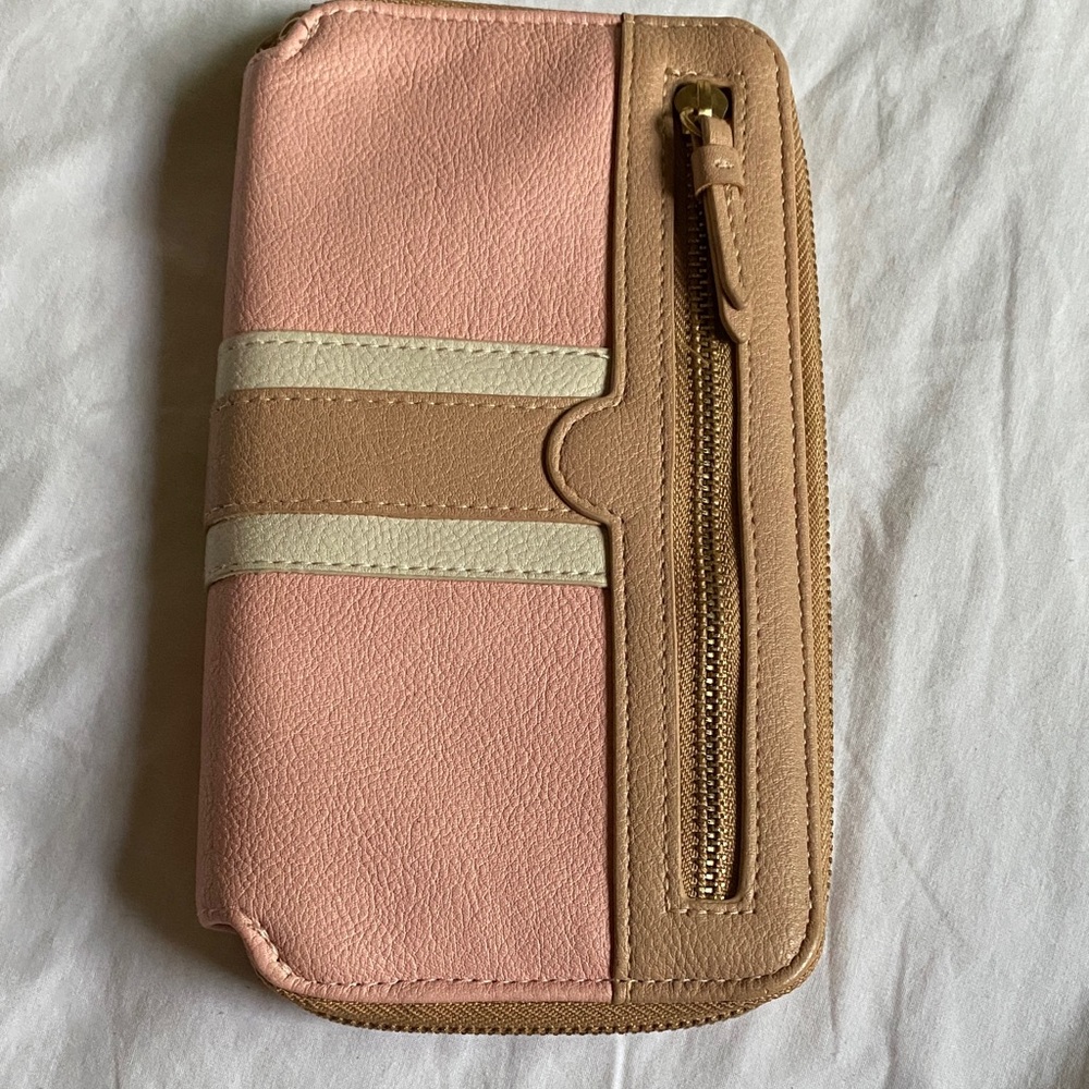 Freda Large pink And Brown Wallet with Zipper